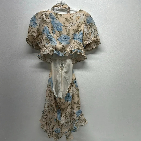 For Love And Lemons Cadence Romper Short Sleeve Floral Flower Cream Blue Size XS - Picture 6 of 10